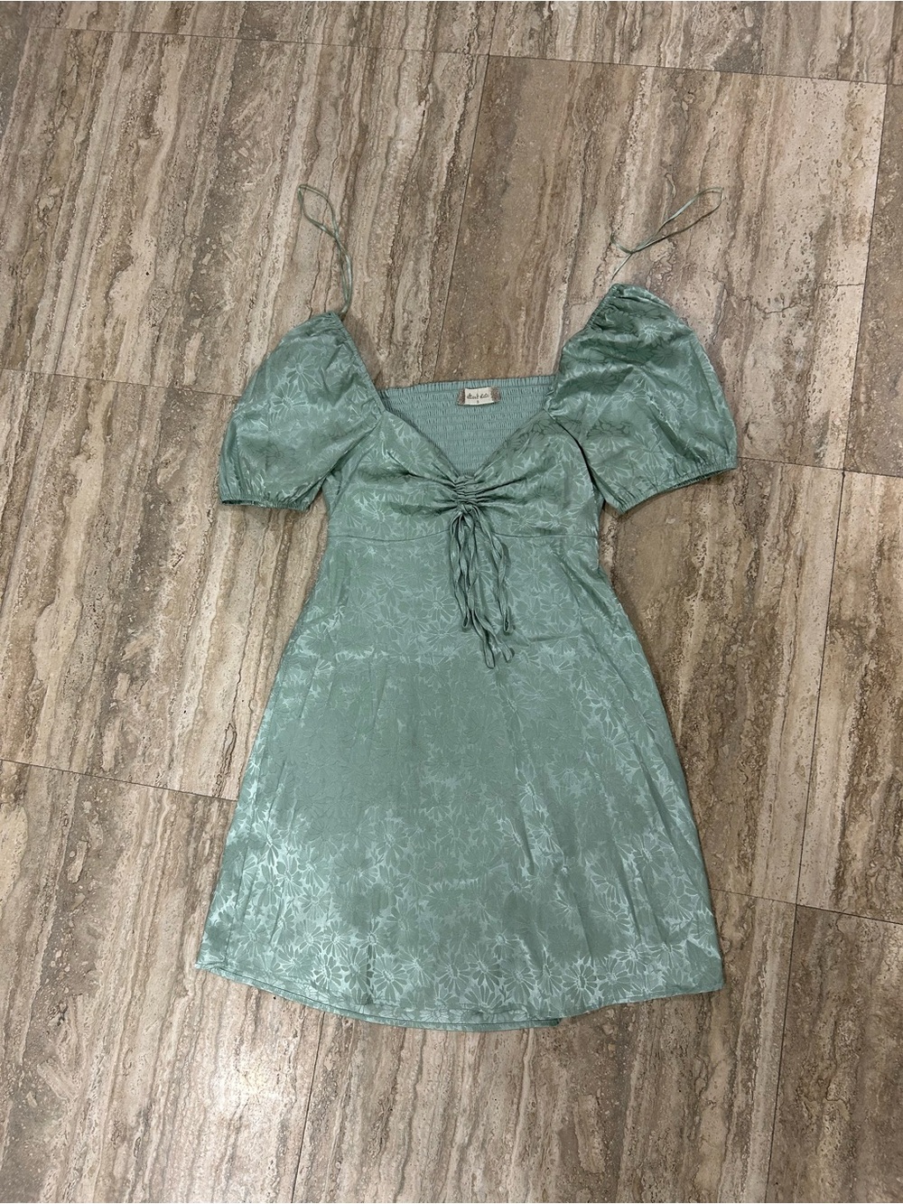 Altar'd State Mint Green Tie-Front Puff Sleeve Mini Dress